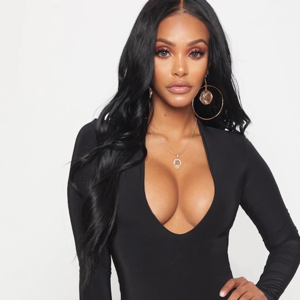 Shape Black Slinky Extreme Plunge Bodysuit